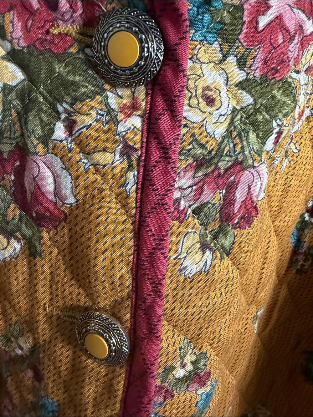 Carole Little Quilted Floral Jacket in Mustard with Olive Collar - Picture 6 of 11